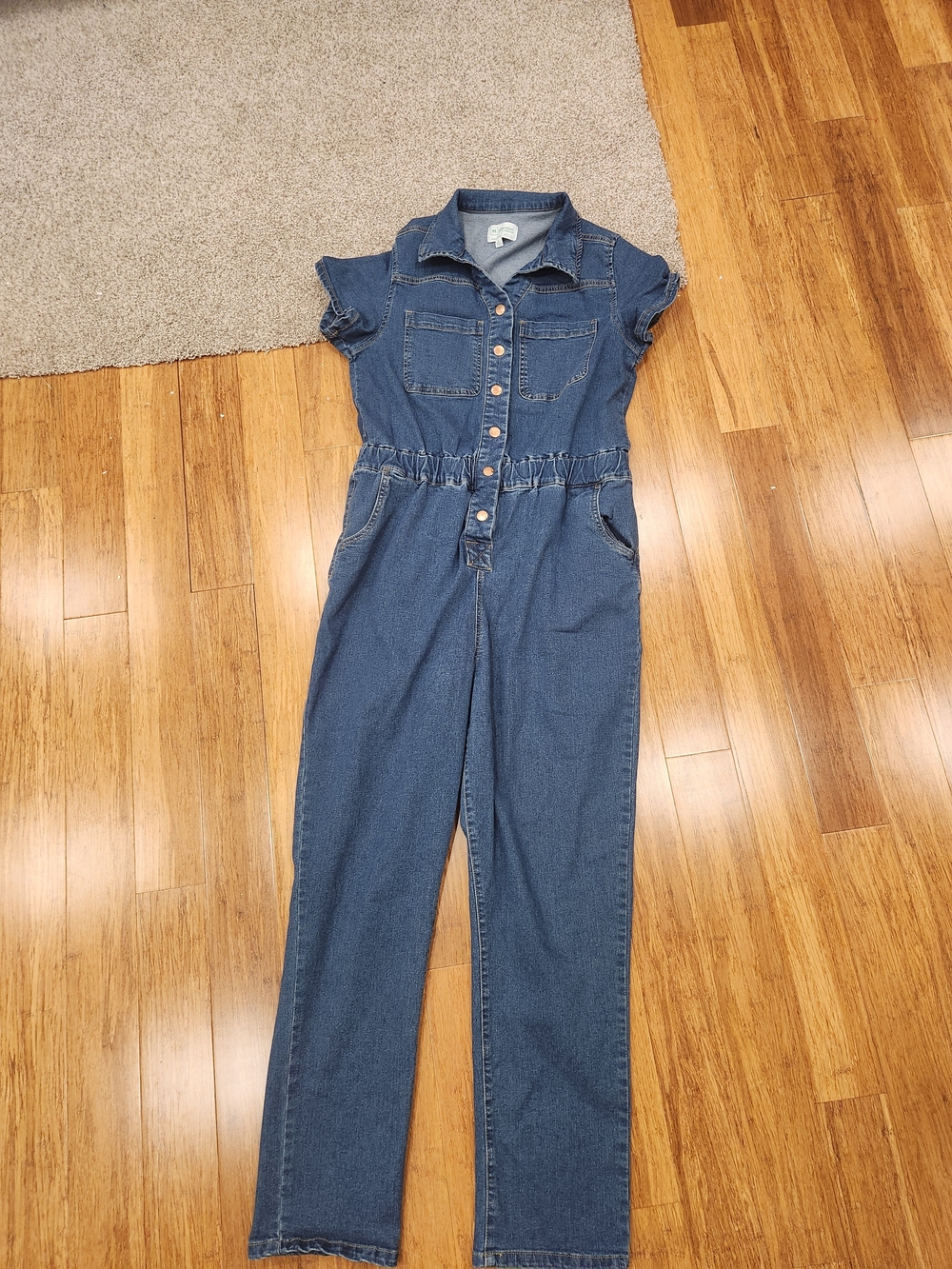 Celebrity Pink Blue Denim Short Sleeve Jumpsuit